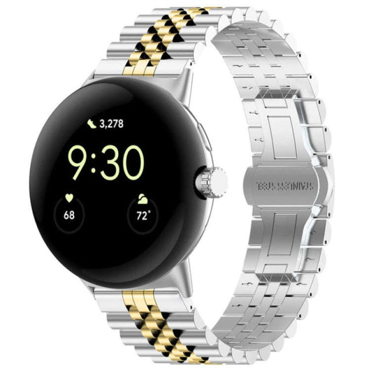 For Google Pixel Watch 2 / Pixel Watch Seven Beads Stainless Steel Metal Watch Band(Silver Gold)