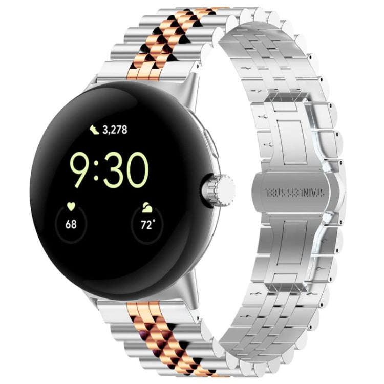 For Google Pixel Watch 2 / Pixel Watch Seven Beads Stainless Steel Metal Watch Band(Silver Rose G...