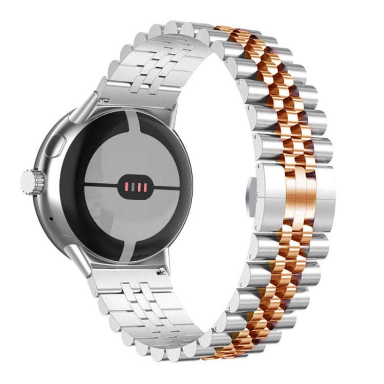 For Google Pixel Watch 2 / Pixel Watch Seven Beads Stainless Steel Metal Watch Band(Silver Rose G...