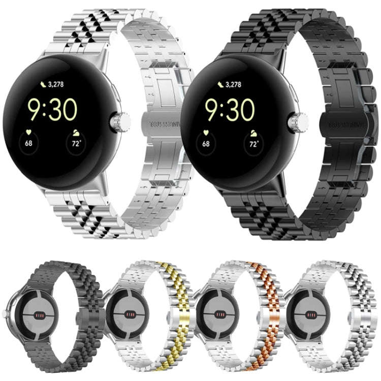 For Google Pixel Watch 2 / Pixel Watch Seven Beads Stainless Steel Metal Watch Band(Silver Rose G...