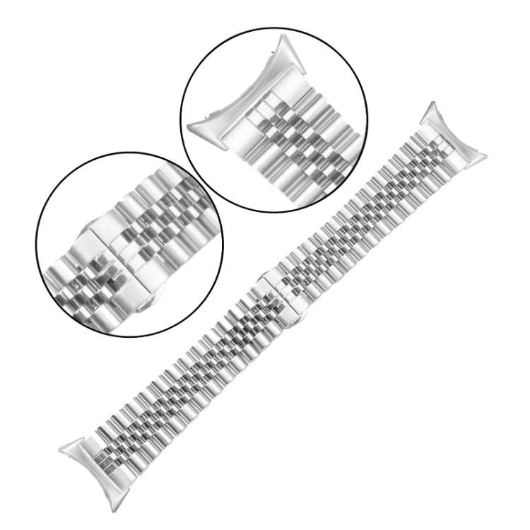 For Google Pixel Watch 2 / Pixel Watch Seven Beads Stainless Steel Metal Watch Band(Silver Rose G...