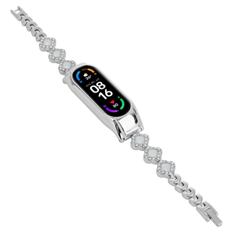 For Xiaomi Mi Band 7 Four-leaf Clover Diamond Metal Watch Band(Silver)