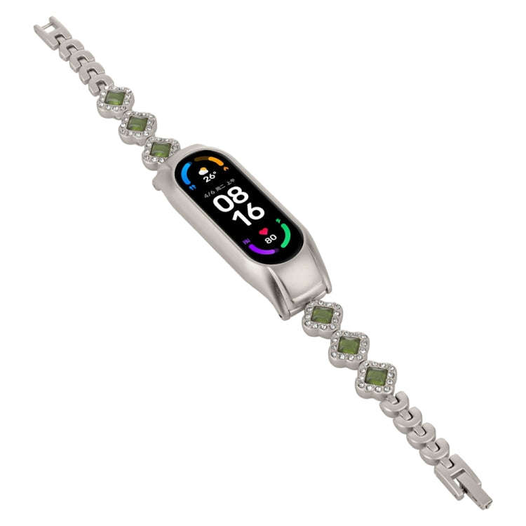 For Xiaomi Mi Band 8 Four-leaf Clover Diamond Metal Watch Band(Starlight Color)