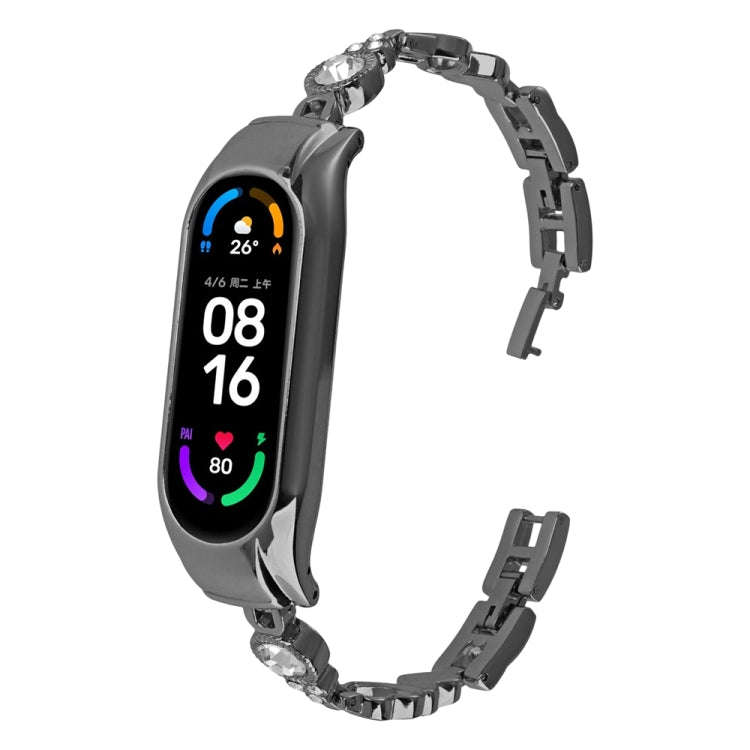 For Xiaomi Mi Band 7 Heart-to-heart Diamond Metal Watch Band(Black)