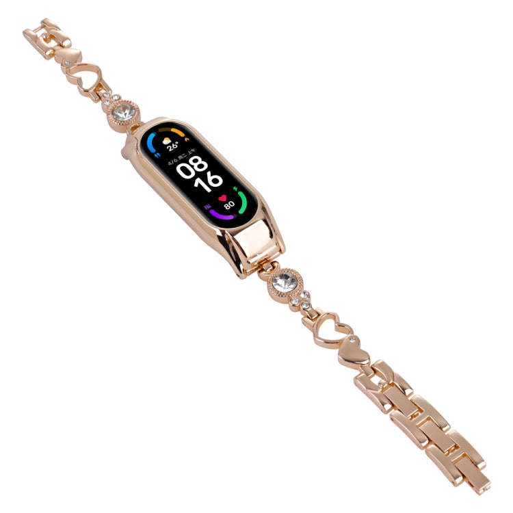 For Xiaomi Mi Band 7 Heart-to-heart Diamond Metal Watch Band(Rose Gold)