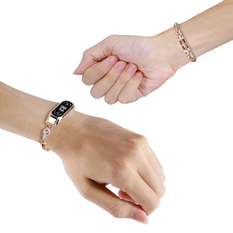 For Xiaomi Mi Band 7 Heart-to-heart Diamond Metal Watch Band(Rose Gold)