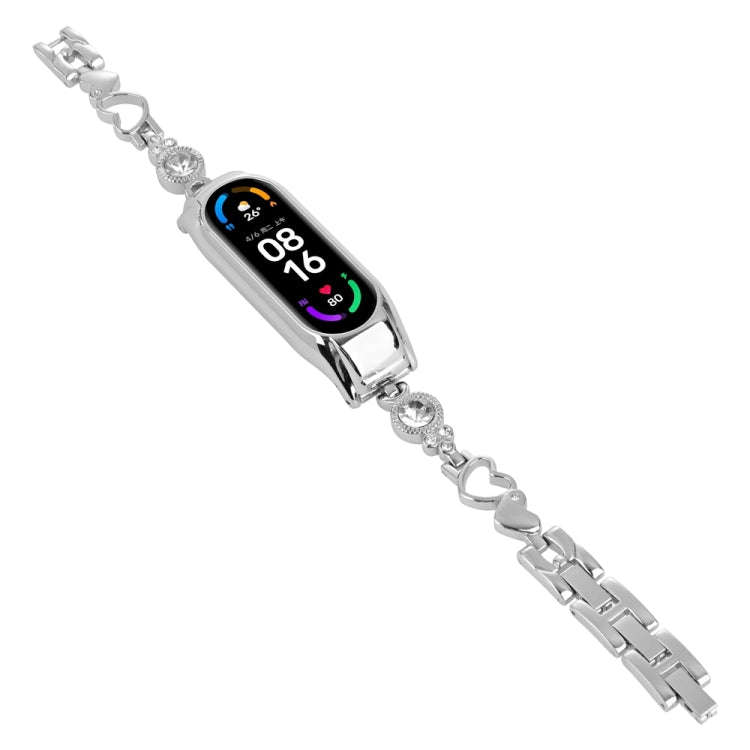 For Xiaomi Mi Band 7 Heart-to-heart Diamond Metal Watch Band(Silver)