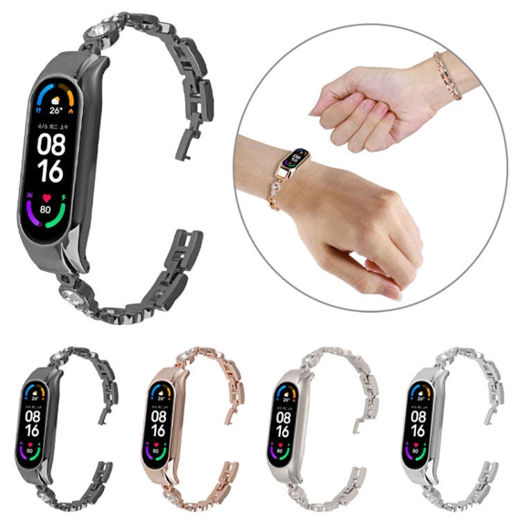 For Xiaomi Mi Band 6 / 5 Heart-to-heart Diamond Metal Watch Band(Silver)