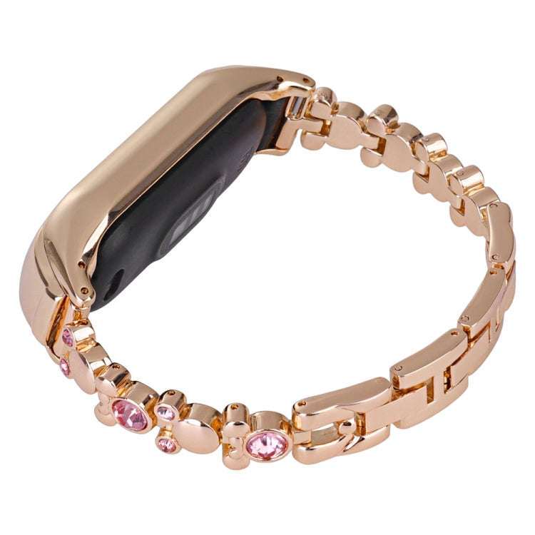 For Xiaomi Mi Band 8 Cute Bear Diamond Metal Watch Band(Rose Gold)