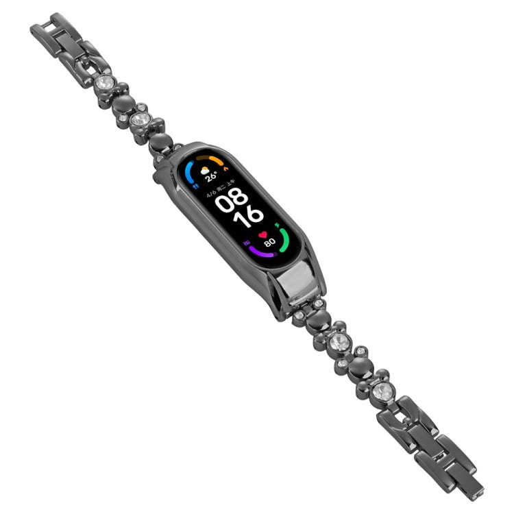 For Xiaomi Mi Band 7 Cute Bear Diamond Metal Watch Band(Black)