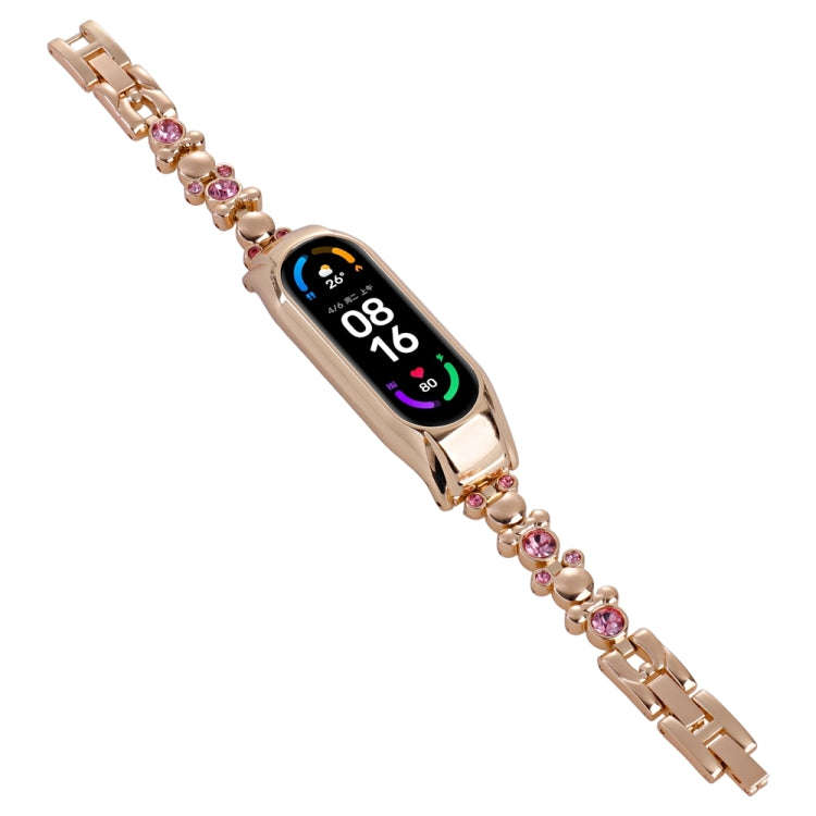 For Xiaomi Mi Band 7 Cute Bear Diamond Metal Watch Band(Rose Gold)