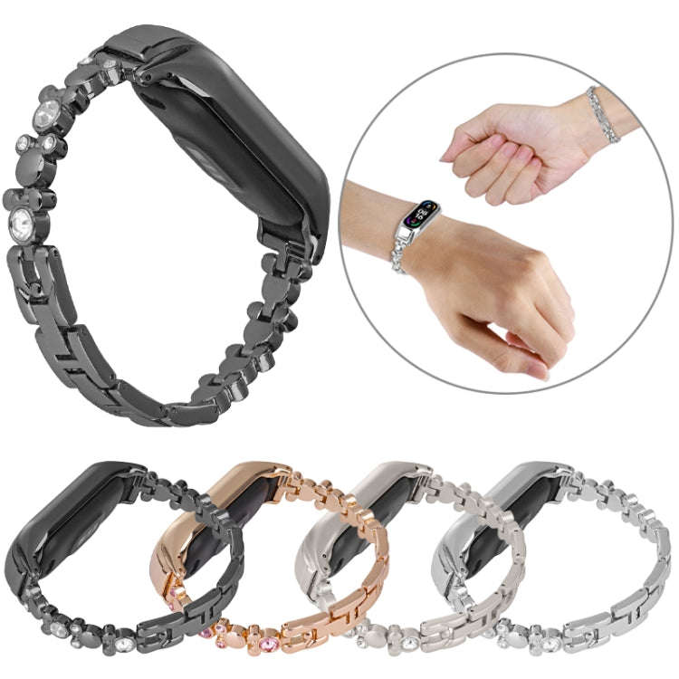 For Xiaomi Mi Band 8 Cute Bear Diamond Metal Watch Band(Silver)