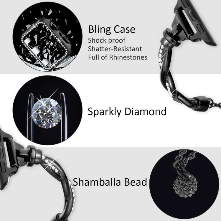 For Apple Watch Series 7 41mm Twist Bracelet Diamond Metal Watch Band(Black)