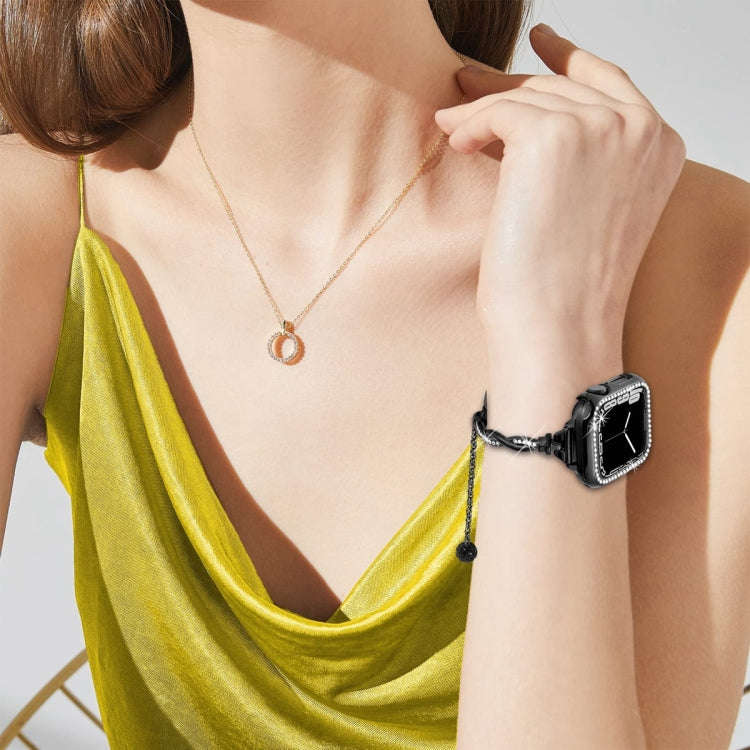 For Apple Watch Series 7 41mm Twist Bracelet Diamond Metal Watch Band(Black)