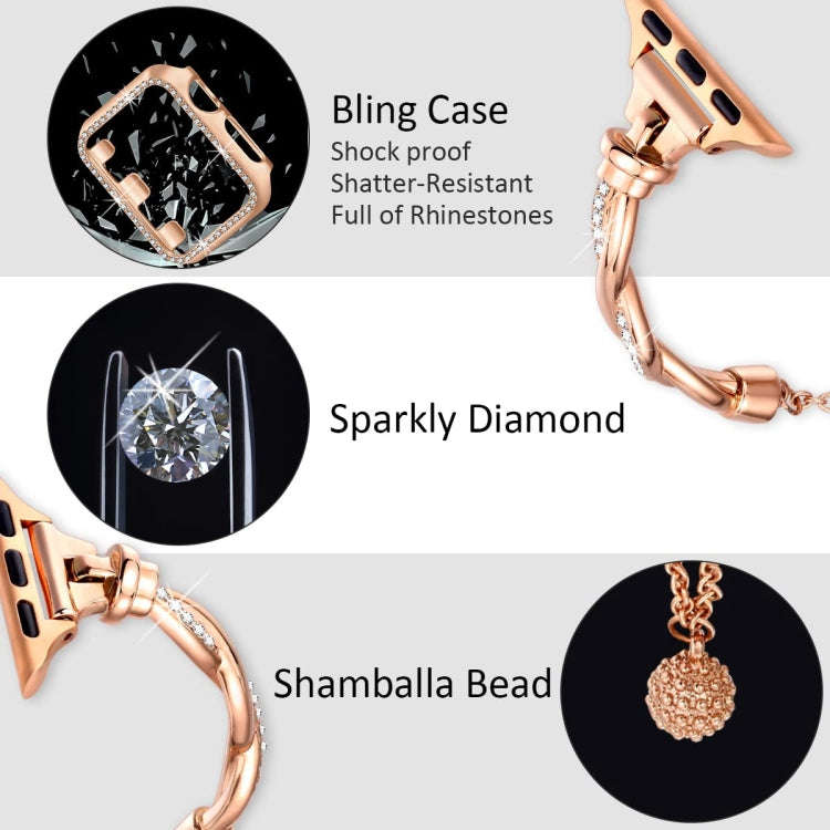 For Apple Watch Series 7 45mm Twist Bracelet Diamond Metal Watch Band(Rose Gold)