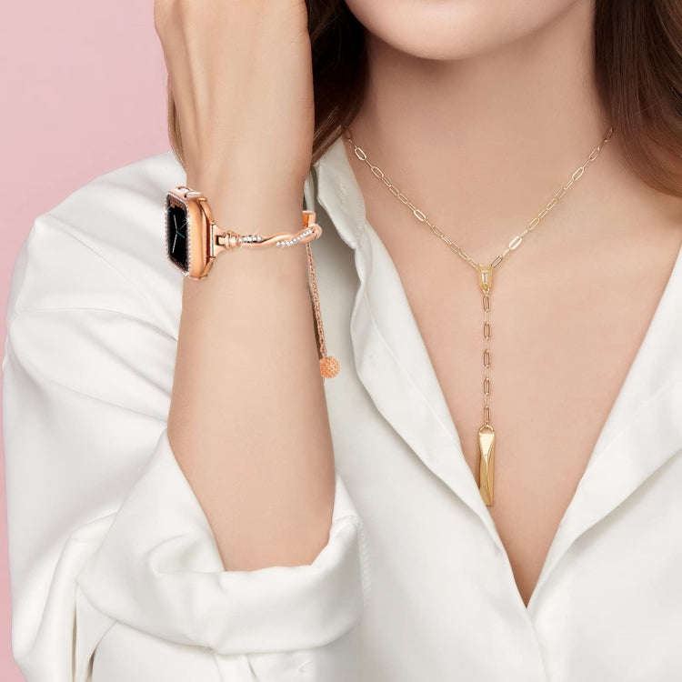 For Apple Watch Series 7 45mm Twist Bracelet Diamond Metal Watch Band(Rose Gold)