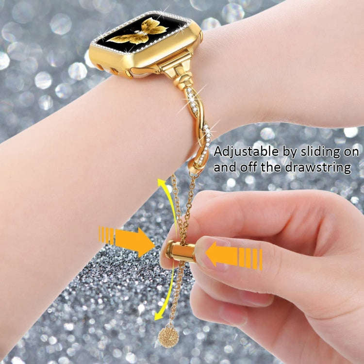For Apple Watch Series 4 44mm Twist Bracelet Diamond Metal Watch Band(Gold)