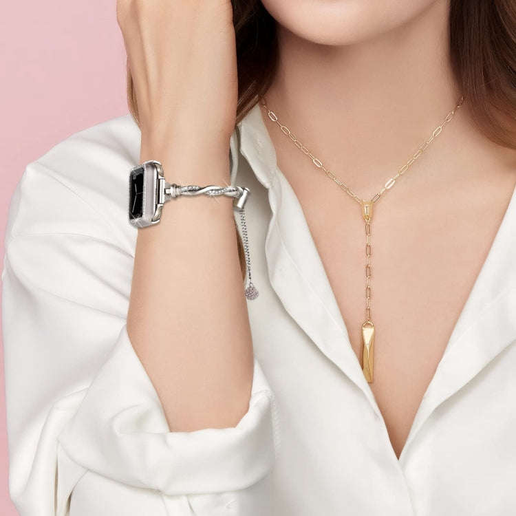 For Apple Watch Series 2 38mm Twist Bracelet Diamond Metal Watch Band(Starlight Color)