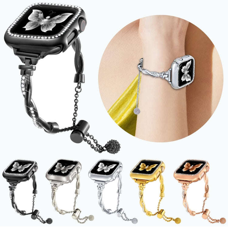 For Apple Watch Series 7 41mm Twist Bracelet Diamond Metal Watch Band(Black)