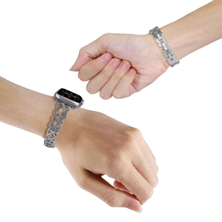 For Apple Watch Ultra 49mm Hearts Crossed Diamond Metal Watch Band(Silver)