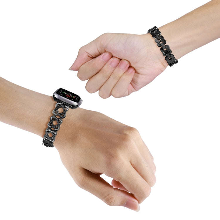For Apple Watch Series 8 41mm Hearts Crossed Diamond Metal Watch Band(Black)