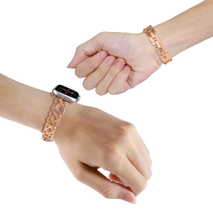 For Apple Watch SE 2022 40mm Hearts Crossed Diamond Metal Watch Band(Rose Gold)