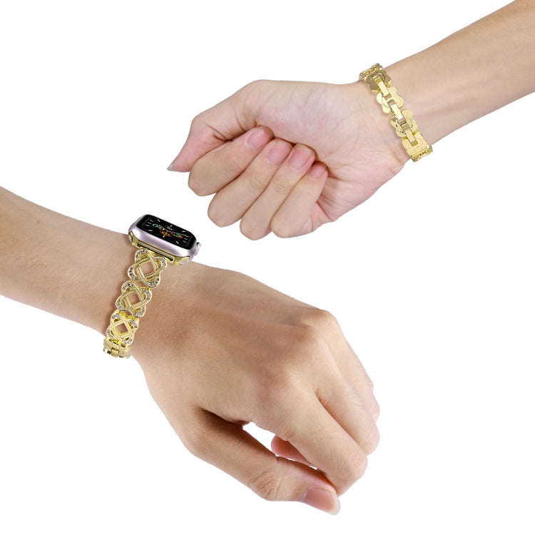 For Apple Watch Series 7 41mm Hearts Crossed Diamond Metal Watch Band(Gold)