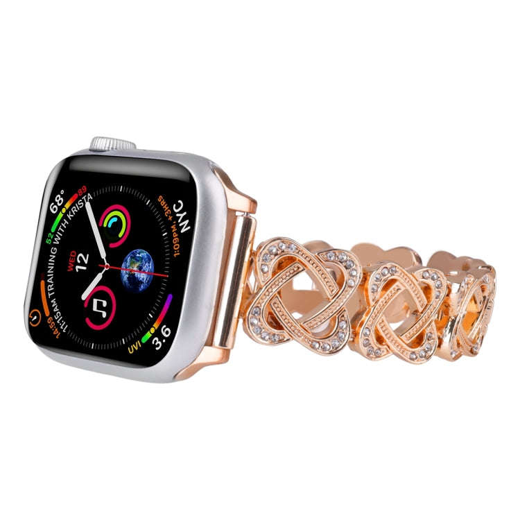 For Apple Watch Series 3 38mm Hearts Crossed Diamond Metal Watch Band(Rose Gold)