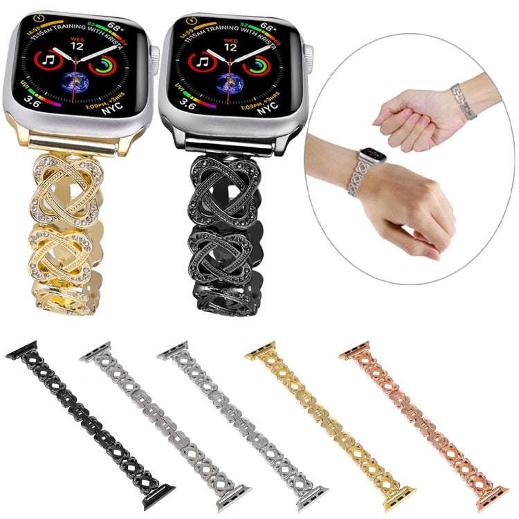 For Apple Watch Series 8 41mm Hearts Crossed Diamond Metal Watch Band(Gold)