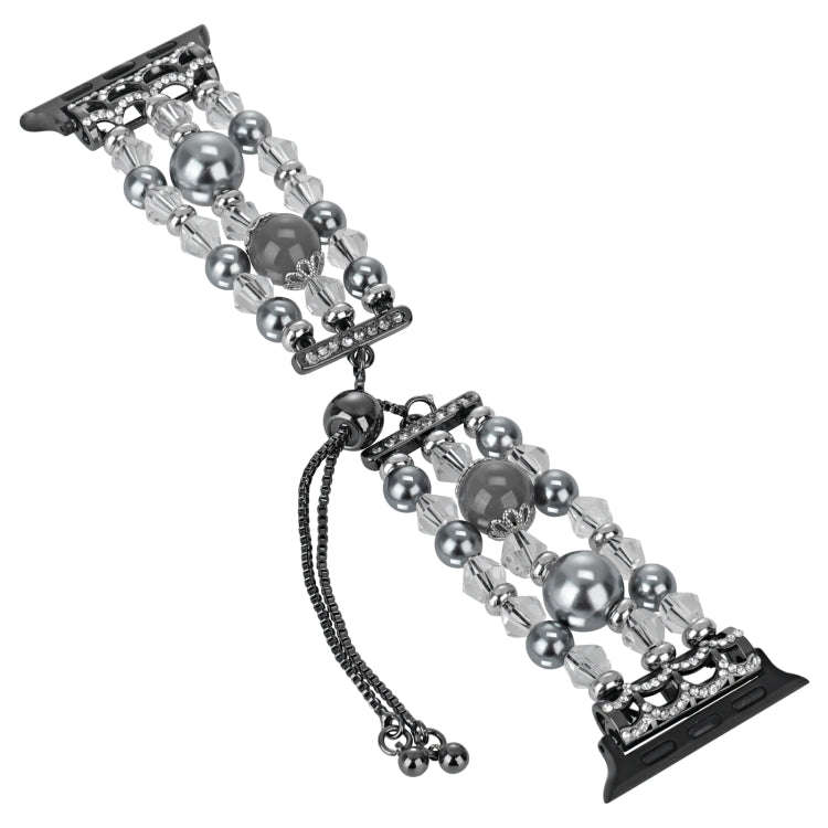 For Apple Watch Series 6 44mm Beaded Onyx Retractable Chain Watch Band(Grey)