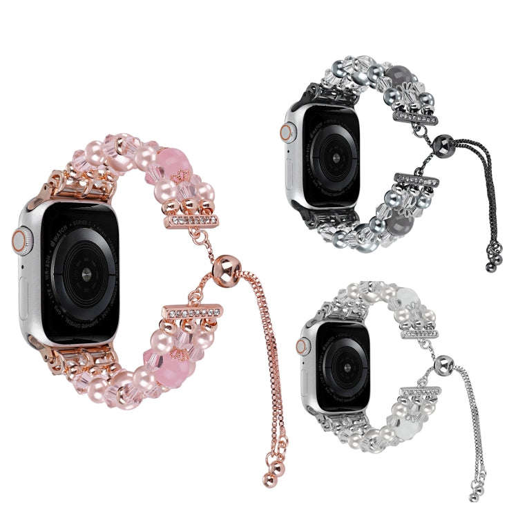 For Apple Watch Series 6 44mm Beaded Onyx Retractable Chain Watch Band(Grey)