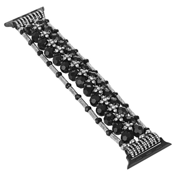 For Apple Watch SE 44mm Beaded Diamond Bracelet Watch Band(Black)