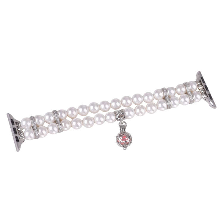 For Apple Watch Ultra 2 49mm Beaded Dual Row Pearl Bracelet Watch Band(White)