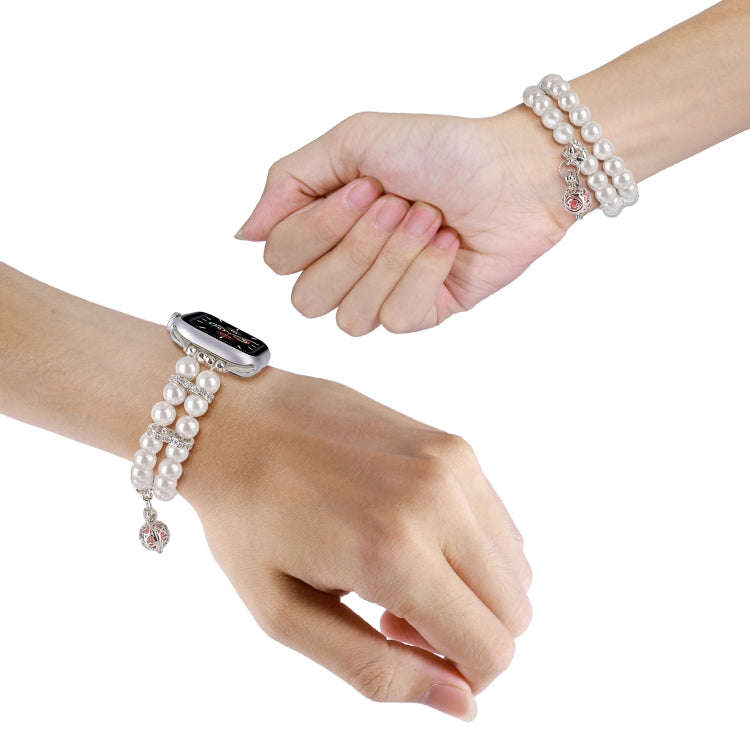 For Apple Watch Ultra 2 49mm Beaded Dual Row Pearl Bracelet Watch Band(White)