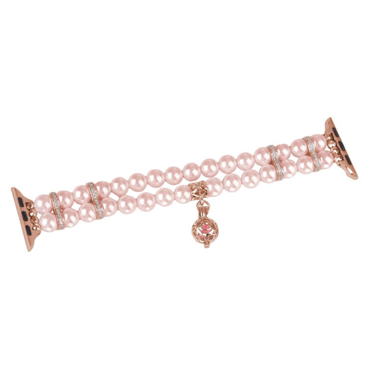For Apple Watch Ultra 2 49mm Beaded Dual Row Pearl Bracelet Watch Band(Pink)