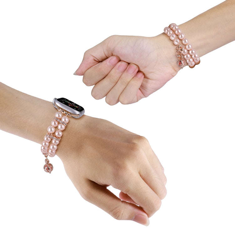 For Apple Watch Ultra 2 49mm Beaded Dual Row Pearl Bracelet Watch Band(Pink)