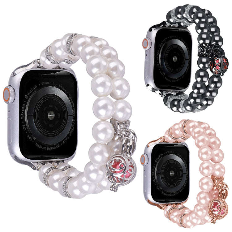 For Apple Watch Ultra 2 49mm Beaded Dual Row Pearl Bracelet Watch Band(White)