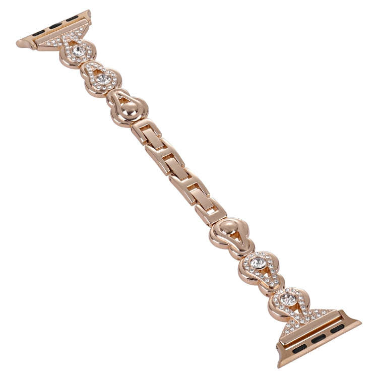 For Apple Watch Series 4 44mm Gourd Diamond Metal Watch Band(Rose Gold)