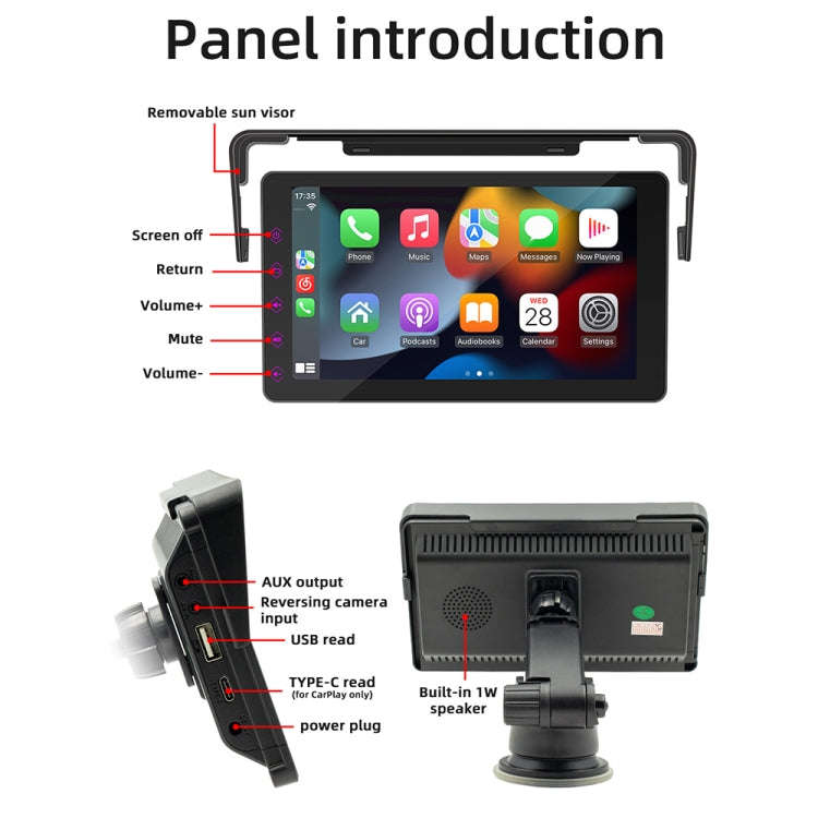 B5311 7 inch Portable Car MP5 Player Support CarPlay / Android Auto(Black)