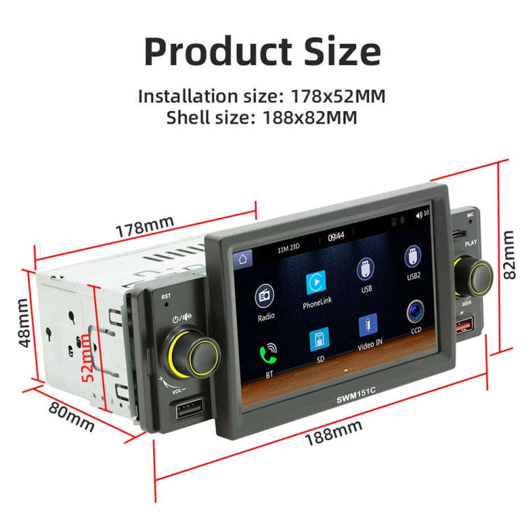 SWM151C 5 inch Portable Car MP5 Player Support CarPlay / Android Auto(Black)