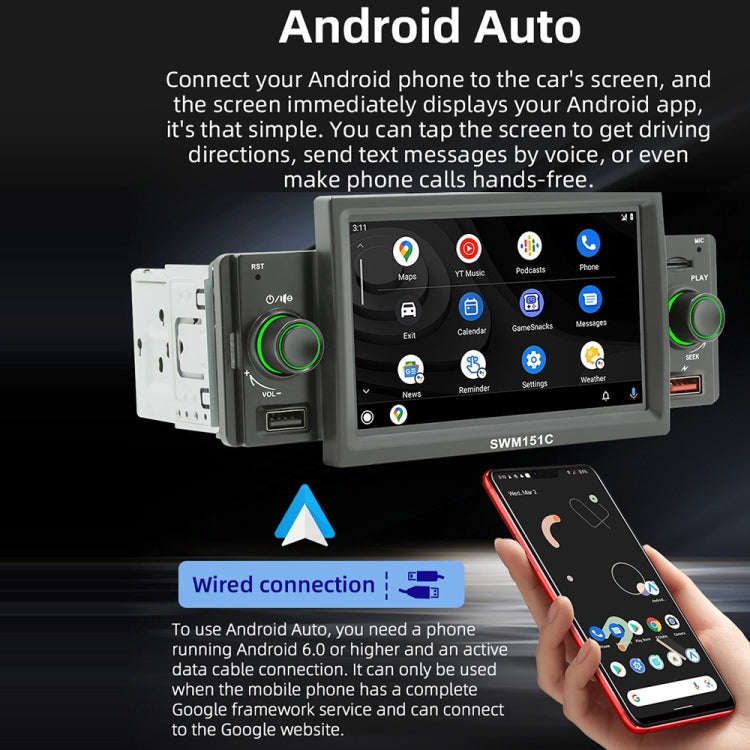 SWM151C 5 inch Portable Car MP5 Player Support CarPlay / Android Auto(Black)