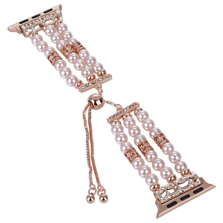 For Apple Watch Series 8 41mm Beaded Pearl Retractable Chain Watch Band(Pink)