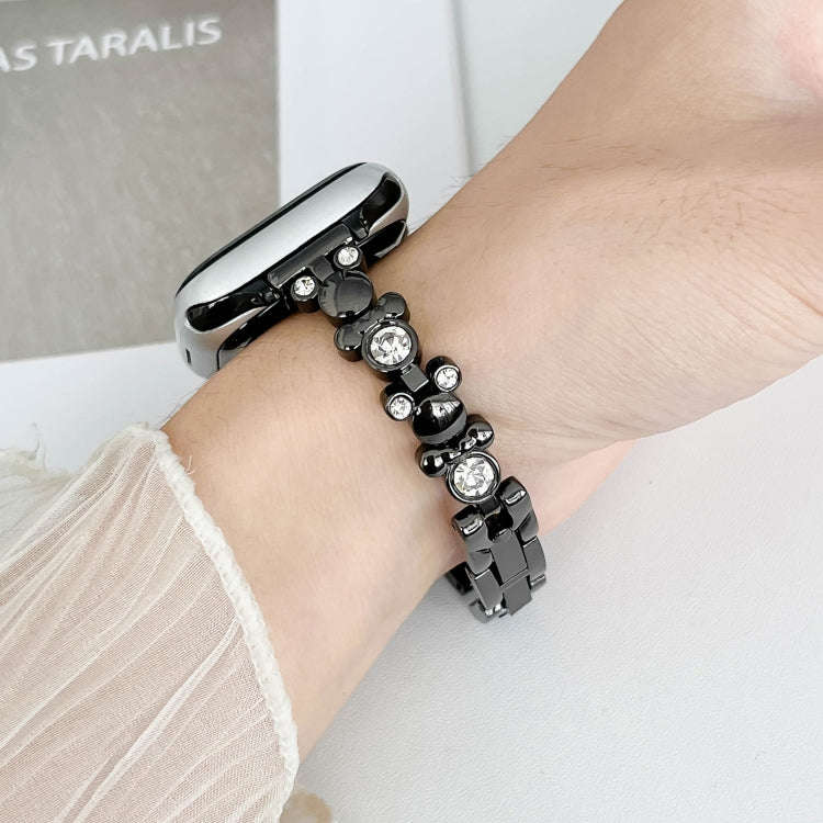 For Apple Watch Series 7 41mm Metal Diamond Bear Chain Watch Band(Black)
