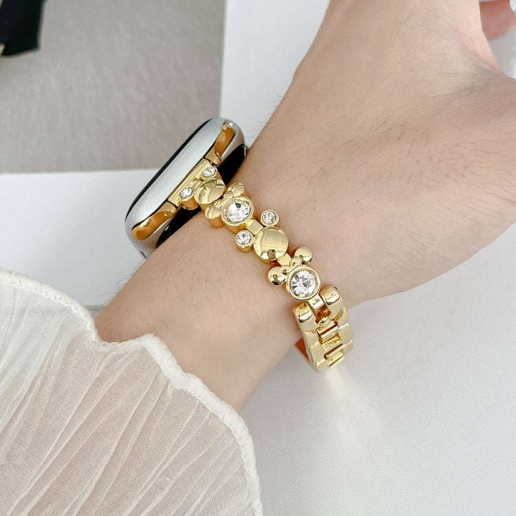 For Apple Watch Series 7 41mm Metal Diamond Bear Chain Watch Band(Gold)
