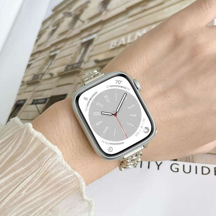 For Apple Watch Series 3 38mm Metal Diamond Bear Chain Watch Band(Silver)