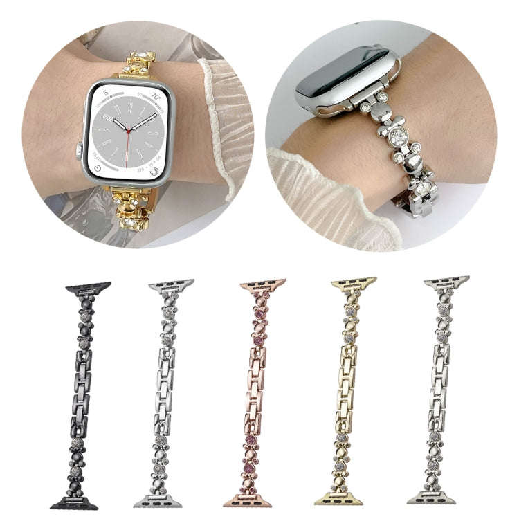 For Apple Watch Series 7 41mm Metal Diamond Bear Chain Watch Band(Gold)