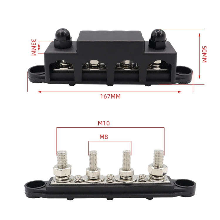 CP-4017 M10+M8 Power Distribution Block Terminal Studs with Terminals(Black)