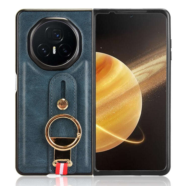 For Honor Magic V3 Wristband Leather Back Phone Case(Blue)