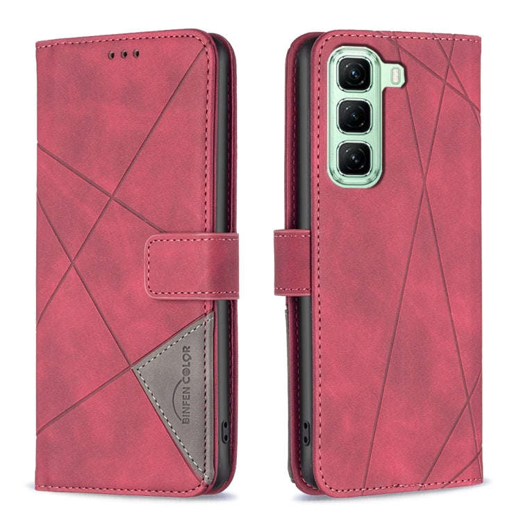 For Infinix Hot 50 4G Magnetic Buckle Rhombus Texture Leather Phone Case(Red)