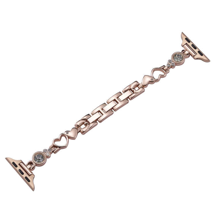 For Apple Watch Series 9 41mm Diamond Hearts Metal Chain Watch Band(Rose Gold)